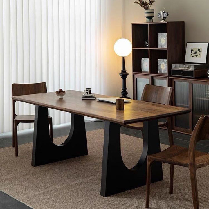 Table à manger rectangulaire moderne minimaliste en pin, fer forgé et acier au carbone, en forme de U, pour 6/8 places 
