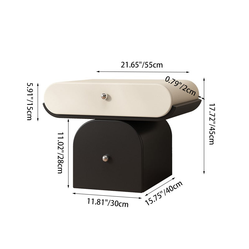 Table de chevet arrondie moderne minimaliste en contreplaqué de bois massif et similicuir avec rangement à 2 tiroirs pour chambre à coucher 