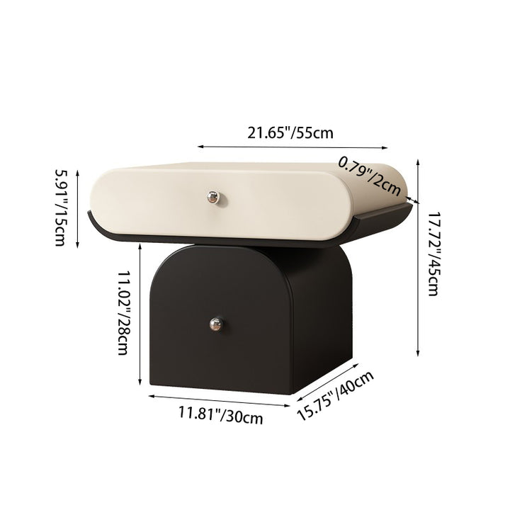 Table de chevet arrondie moderne minimaliste en contreplaqué de bois massif et similicuir avec rangement à 2 tiroirs pour chambre à coucher 