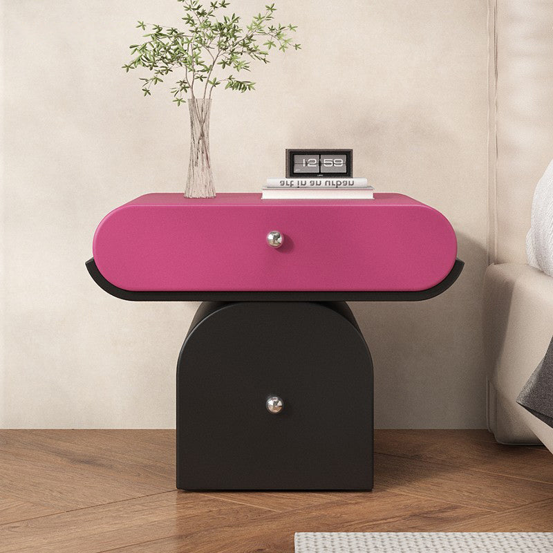 Table de chevet arrondie moderne minimaliste en contreplaqué de bois massif et similicuir avec rangement à 2 tiroirs pour chambre à coucher 