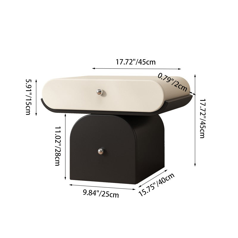 Table de chevet arrondie moderne minimaliste en contreplaqué de bois massif et similicuir avec rangement à 2 tiroirs pour chambre à coucher 