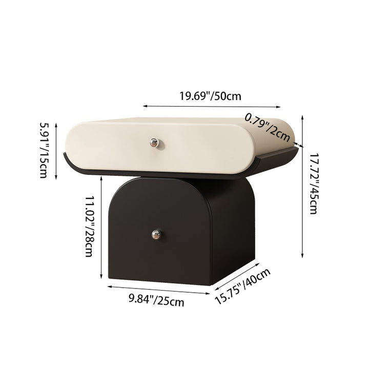 Table de chevet arrondie moderne minimaliste en contreplaqué de bois massif et similicuir avec rangement à 2 tiroirs pour chambre à coucher 