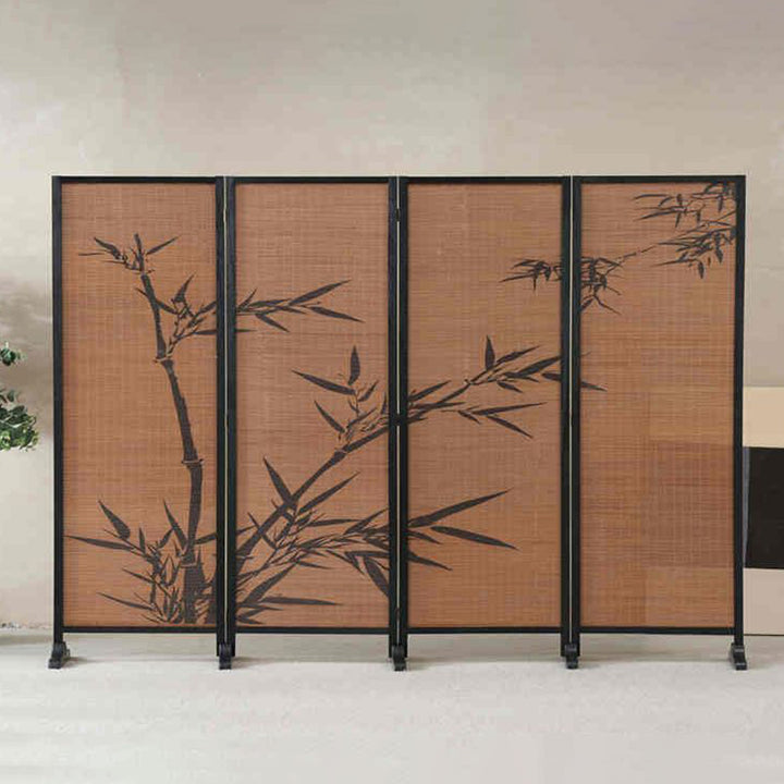 Traditioneller chinesischer rechteckiger Bambusmuster-Raumteiler aus massivem Holz für das Wohnzimmer 