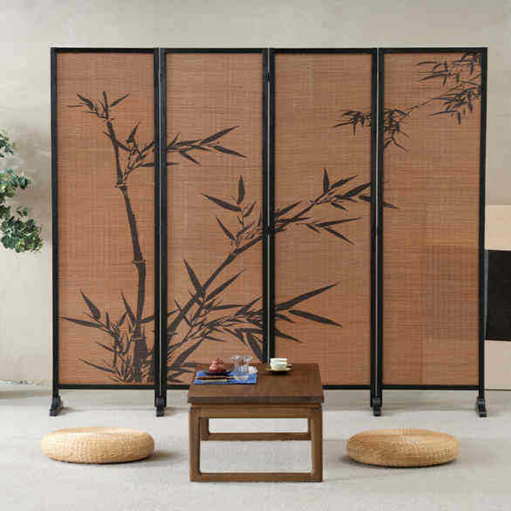 Traditioneller chinesischer rechteckiger Bambusmuster-Raumteiler aus massivem Holz für das Wohnzimmer 