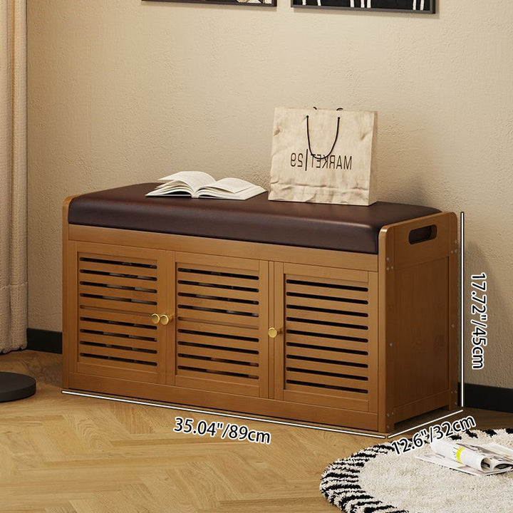 Modern Minimalist Rectangular Bamboo Faux Leather Shoe Bench 2/3/4-Cabinet For Entryway