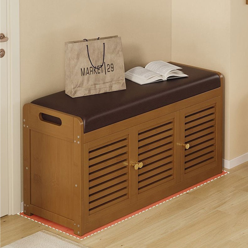 Modern Minimalist Rectangular Bamboo Faux Leather Shoe Bench 2/3/4-Cabinet For Entryway
