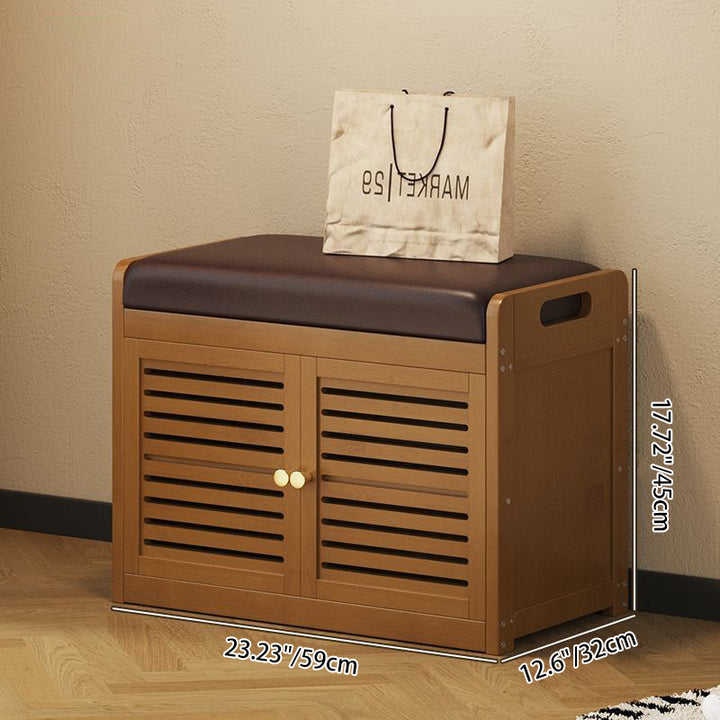 Modern Minimalist Rectangular Bamboo Faux Leather Shoe Bench 2/3/4-Cabinet For Entryway
