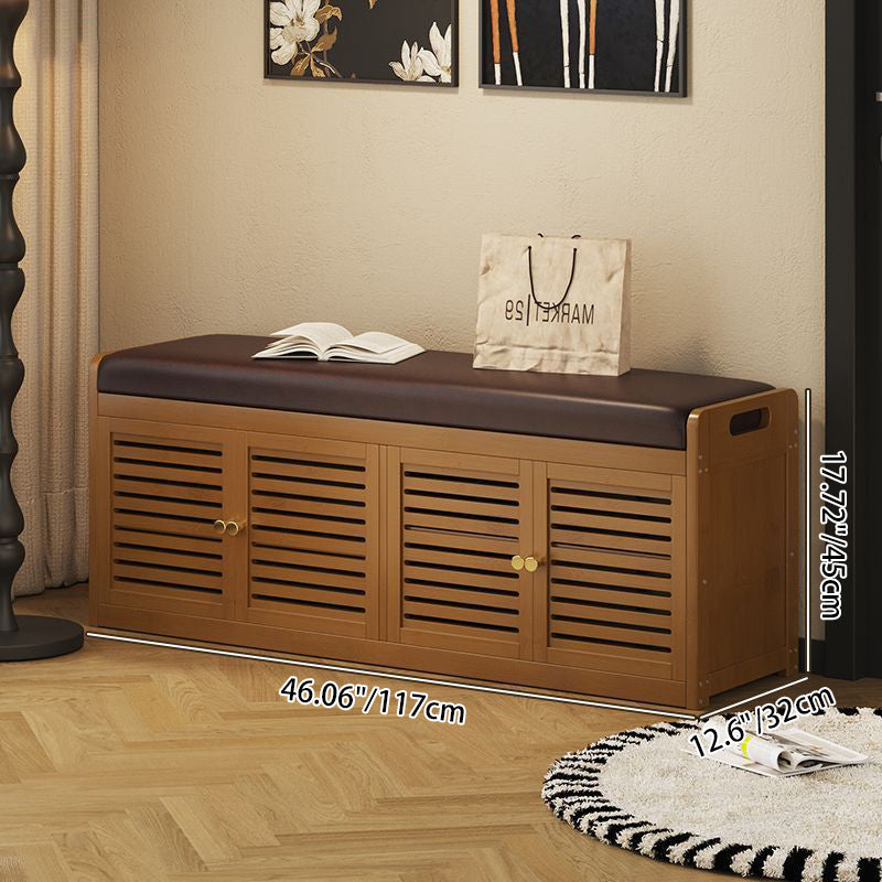 Modern Minimalist Rectangular Bamboo Faux Leather Shoe Bench 2/3/4-Cabinet For Entryway