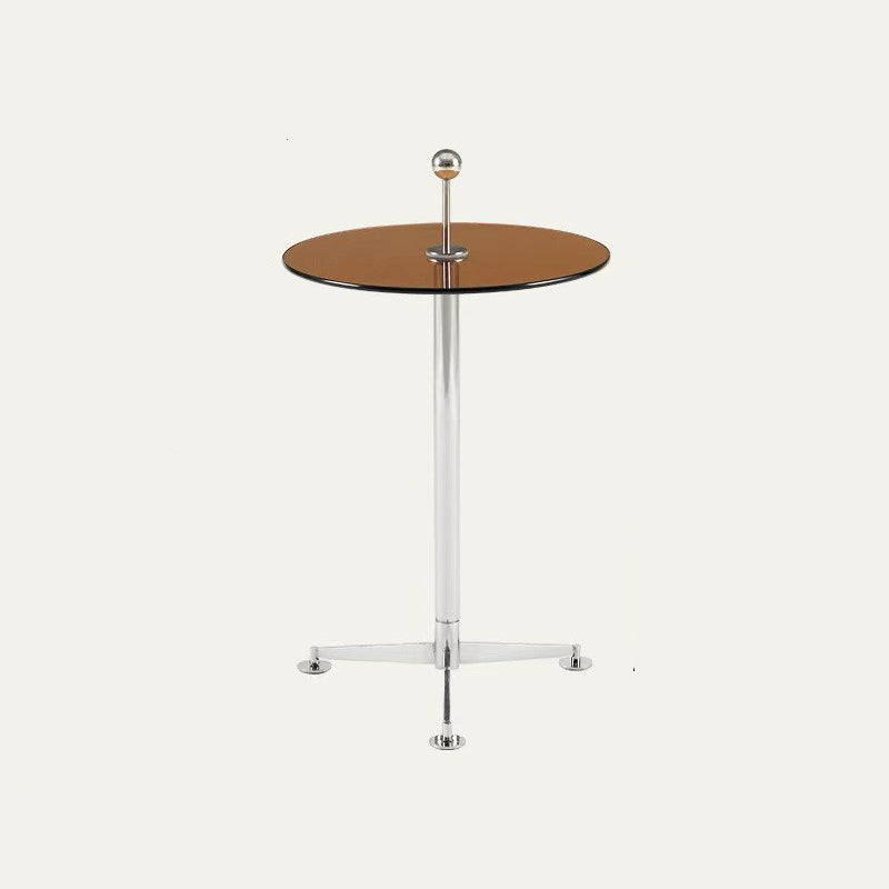 Modern Minimalist Round Tempered Glass Stainless Steel Coffee Table 1-Tier For Living Room