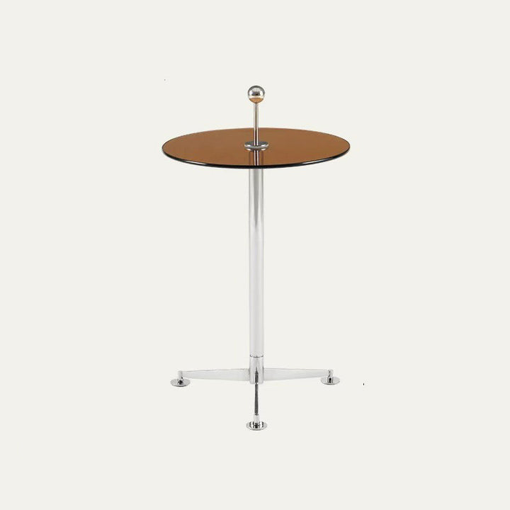 Modern Minimalist Round Tempered Glass Stainless Steel Coffee Table 1-Tier For Living Room