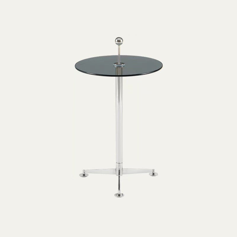 Modern Minimalist Round Tempered Glass Stainless Steel Coffee Table 1-Tier For Living Room