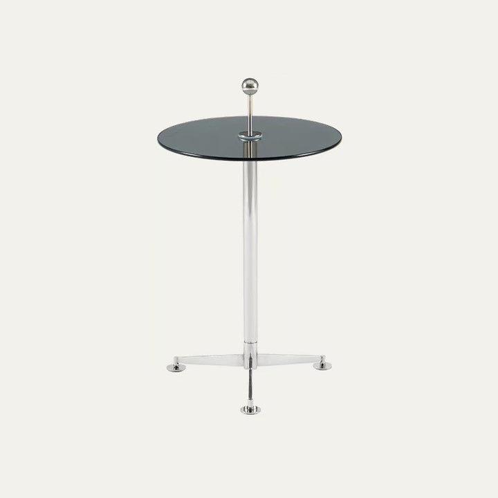 Modern Minimalist Round Tempered Glass Stainless Steel Coffee Table 1-Tier For Living Room