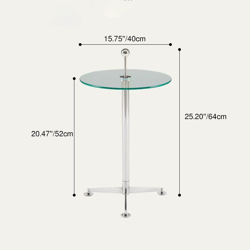 Modern Minimalist Round Tempered Glass Stainless Steel Coffee Table 1-Tier For Living Room
