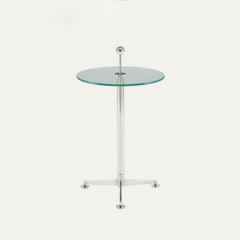 Modern Minimalist Round Tempered Glass Stainless Steel Coffee Table 1-Tier For Living Room