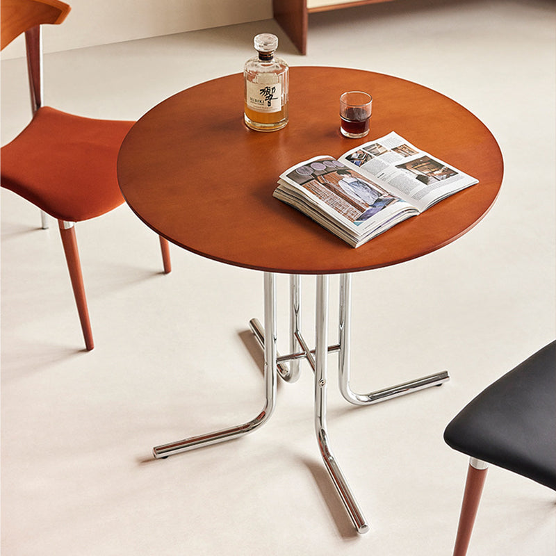 Table à manger moderne minimaliste ronde en tube cintré, bois massif, contreplaqué et fer forgé pour 2 places 