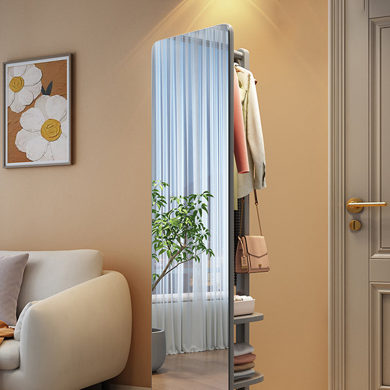 Modern Minimalist Rectangular Solid Wood Rotatable Movable Hall Tree With Mirror &amp; 3-Tier Storage For Bedroom &amp; Entryways