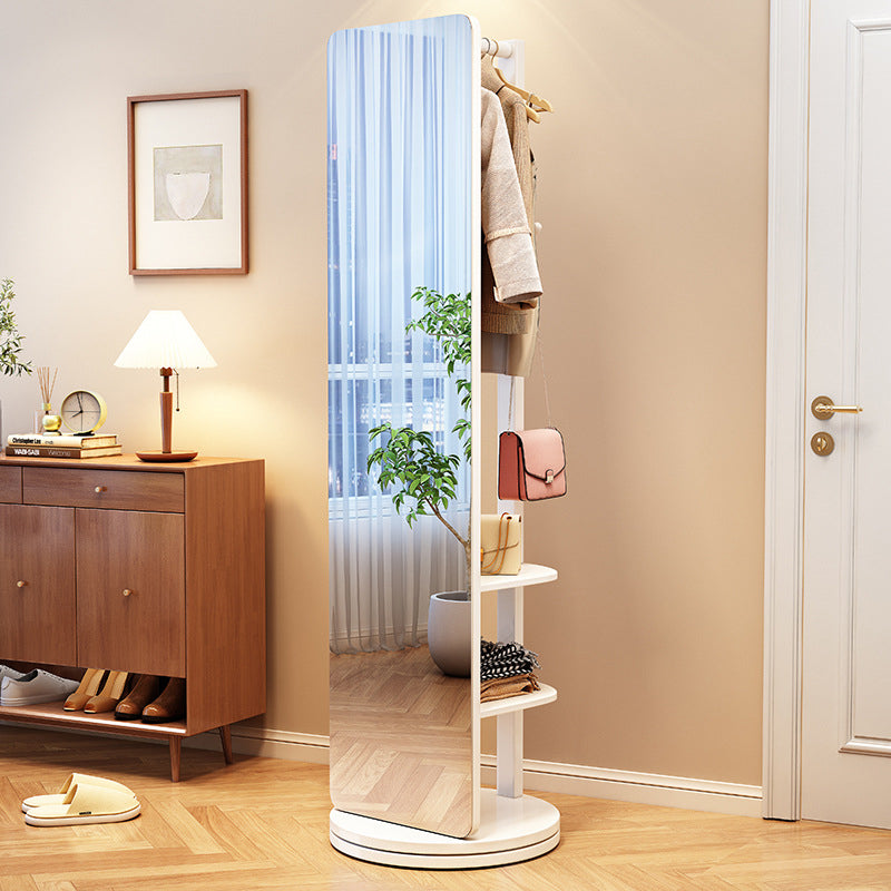 Modern Minimalist Rectangular Solid Wood Rotatable Movable Hall Tree With Mirror &amp; 3-Tier Storage For Bedroom &amp; Entryways