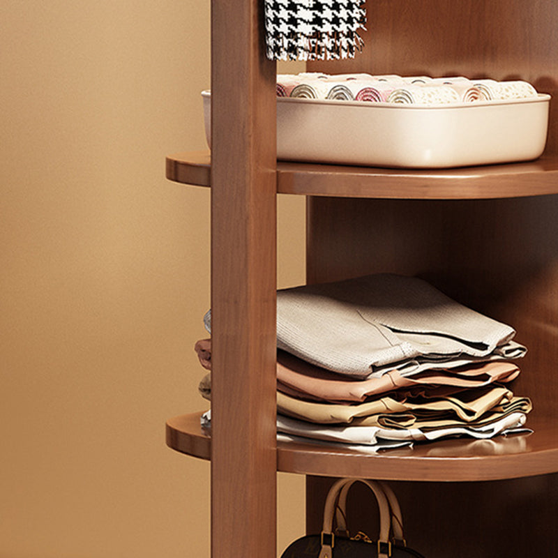 Modern Minimalist Rectangular Solid Wood Rotatable Movable Hall Tree With Mirror &amp; 3-Tier Storage For Bedroom &amp; Entryways