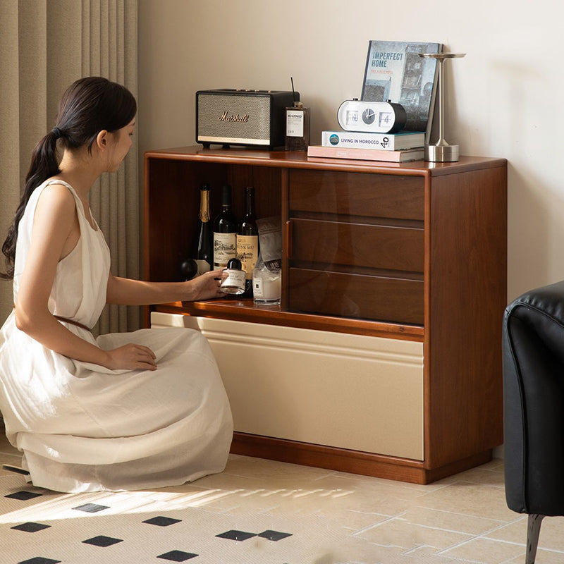 Modern Minimalist Boxwood Solid Wood Rectangular Storage Cabinet With 4-Drawer For Living Room