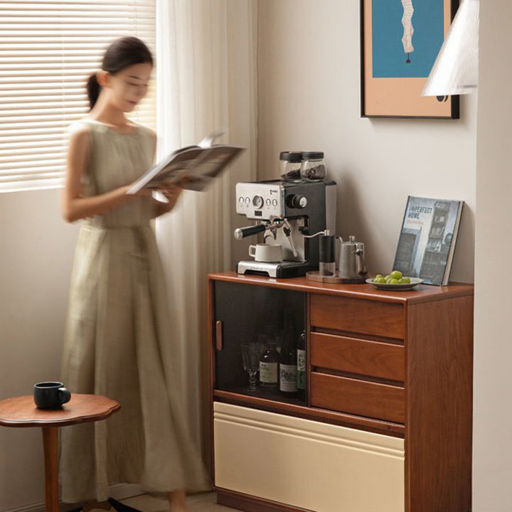 Modern Minimalist Boxwood Solid Wood Rectangular Storage Cabinet With 4-Drawer For Living Room