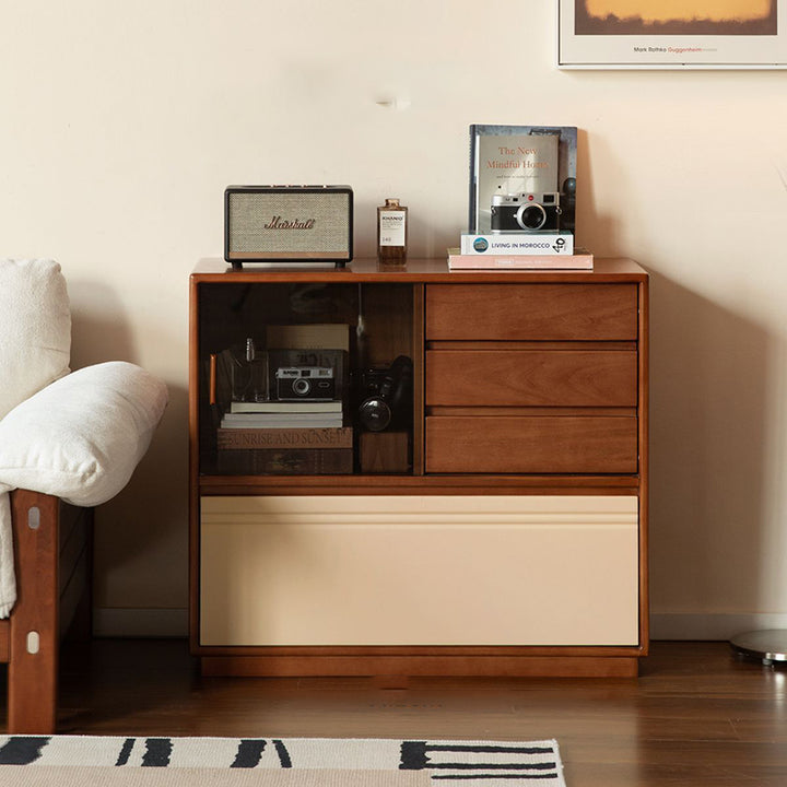 Modern Minimalist Boxwood Solid Wood Rectangular Storage Cabinet With 4-Drawer For Living Room