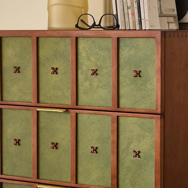 Meuble de rangement rectangulaire en bois de cerisier au style rétro contemporain avec 4 tiroirs pour salon 
