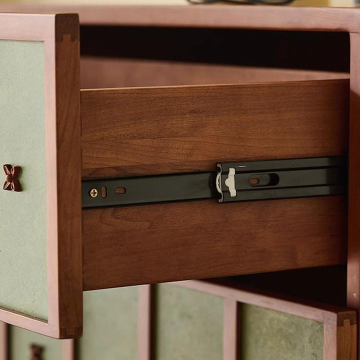 Meuble de rangement rectangulaire en bois de cerisier au style rétro contemporain avec 4 tiroirs pour salon 