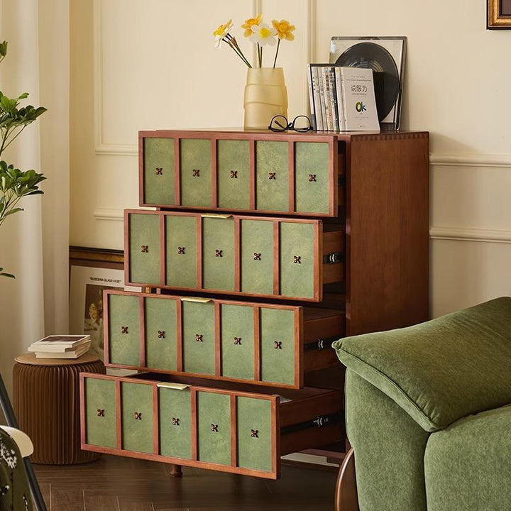 Meuble de rangement rectangulaire en bois de cerisier au style rétro contemporain avec 4 tiroirs pour salon 