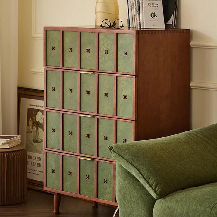 Meuble de rangement rectangulaire en bois de cerisier au style rétro contemporain avec 4 tiroirs pour salon 