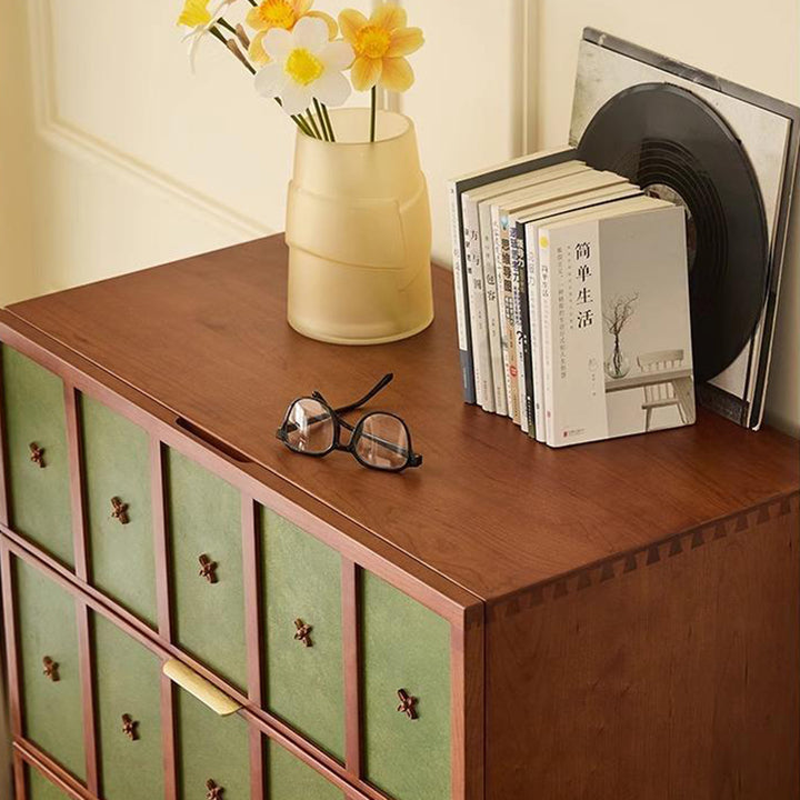 Meuble de rangement rectangulaire en bois de cerisier au style rétro contemporain avec 4 tiroirs pour salon 