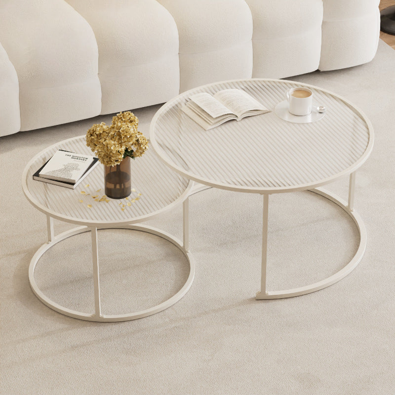 Modern Minimalist Tempered Glass Iron Round Nesting Coffee Table Set For Living Room