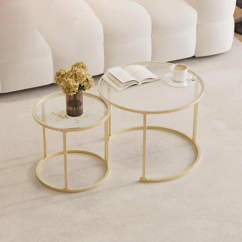 Modern Minimalist Tempered Glass Iron Round Nesting Coffee Table Set For Living Room