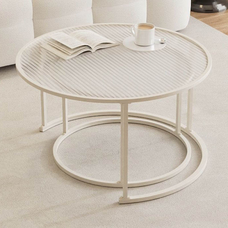 Modern Minimalist Tempered Glass Iron Round Nesting Coffee Table Set For Living Room