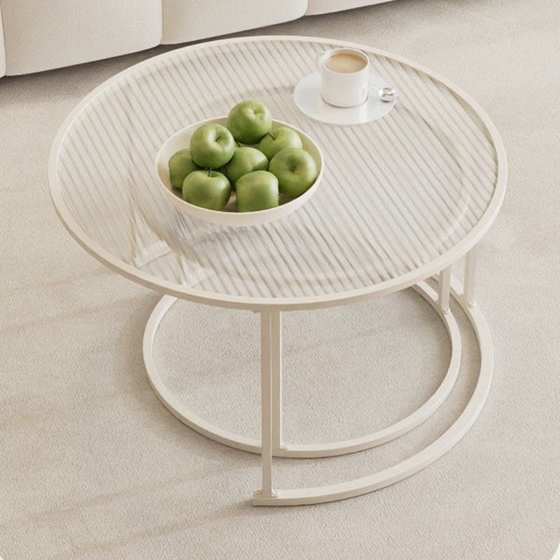 Modern Minimalist Tempered Glass Iron Round Nesting Coffee Table Set For Living Room