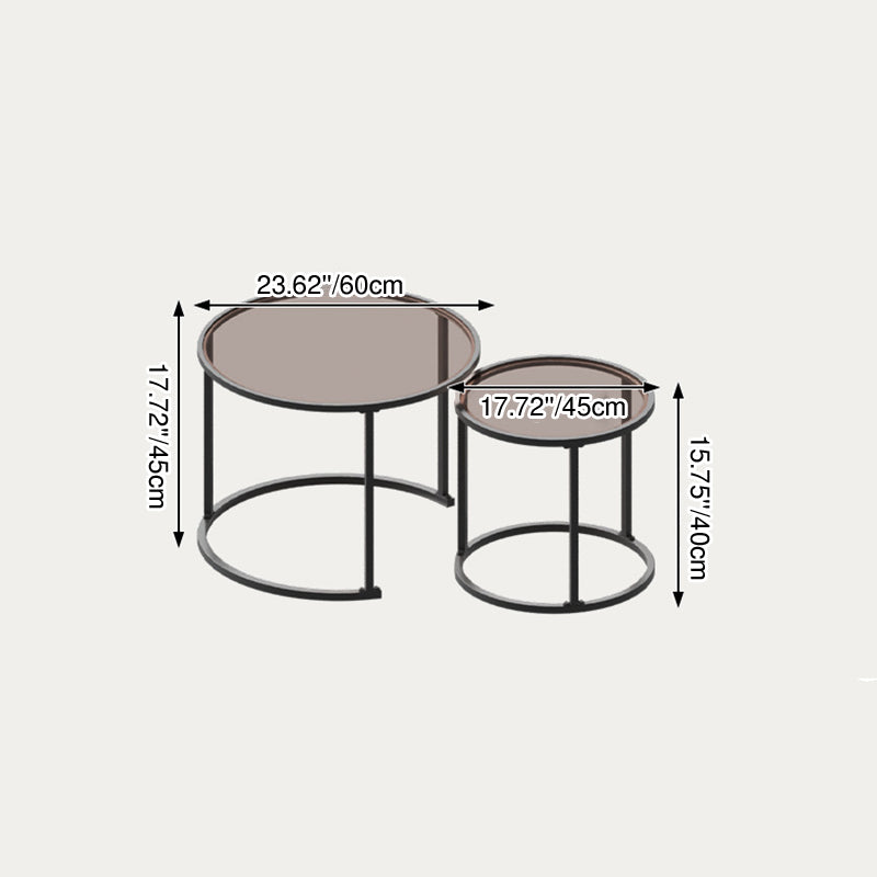 Modern Minimalist Tempered Glass Iron Round Nesting Coffee Table Set For Living Room