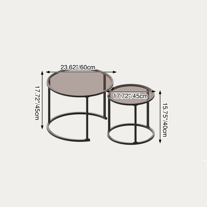 Modern Minimalist Tempered Glass Iron Round Nesting Coffee Table Set For Living Room