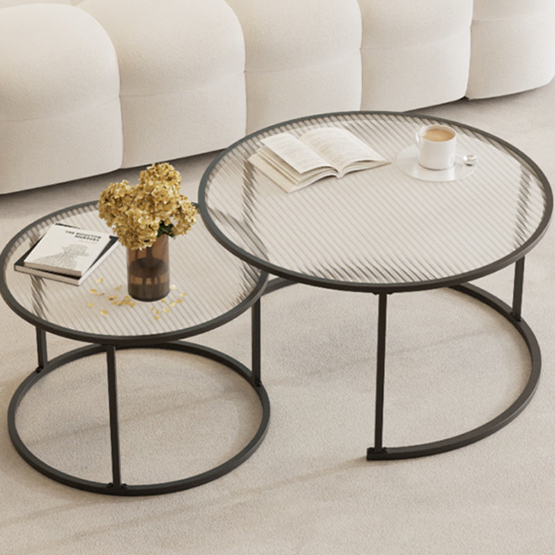 Modern Minimalist Tempered Glass Iron Round Nesting Coffee Table Set For Living Room