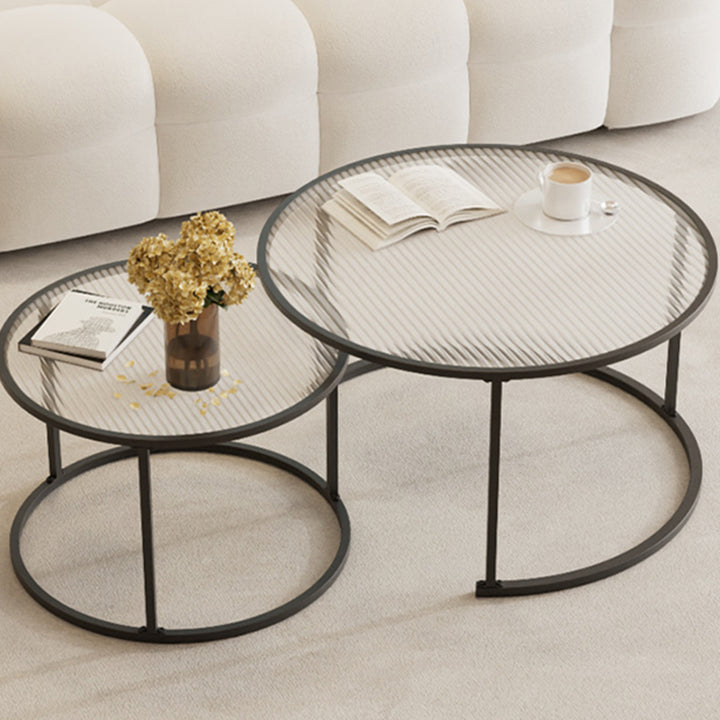Modern Minimalist Tempered Glass Iron Round Nesting Coffee Table Set For Living Room