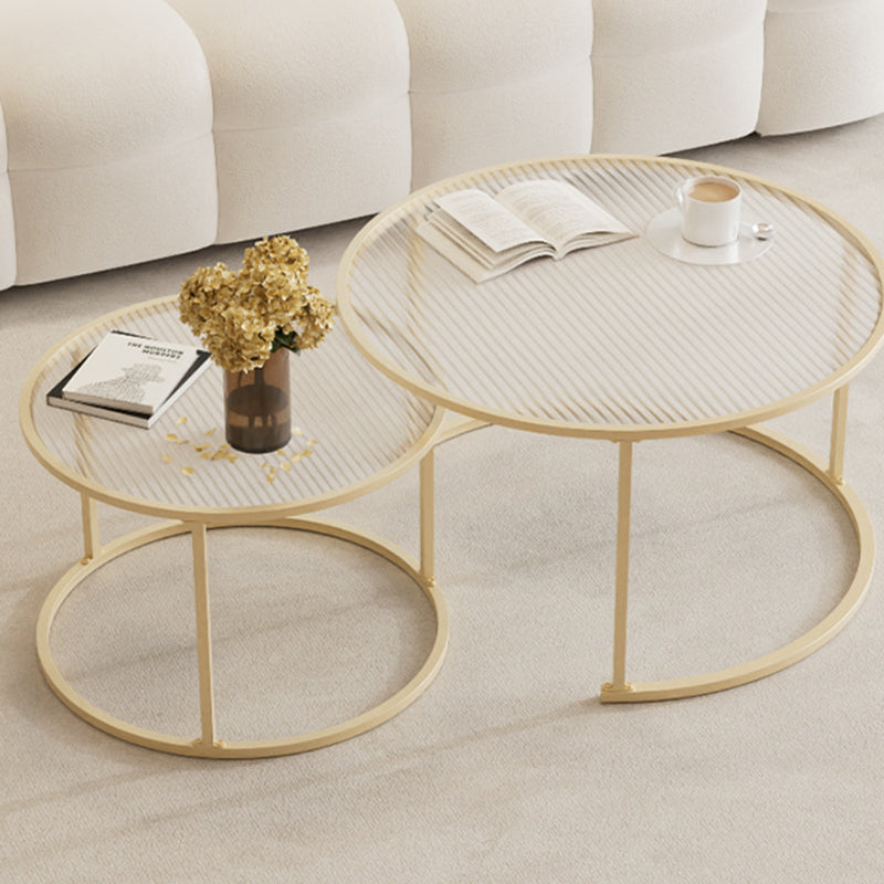 Modern Minimalist Tempered Glass Iron Round Nesting Coffee Table Set For Living Room