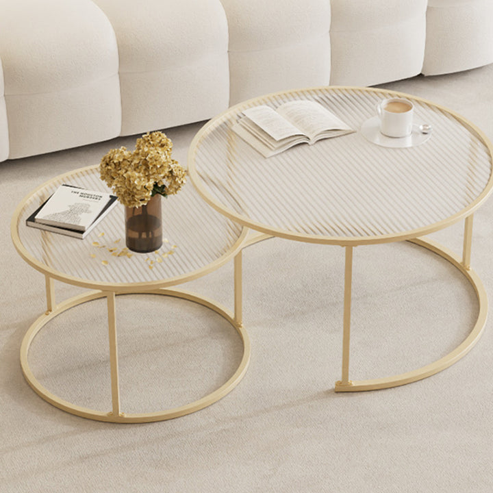 Modern Minimalist Tempered Glass Iron Round Nesting Coffee Table Set For Living Room
