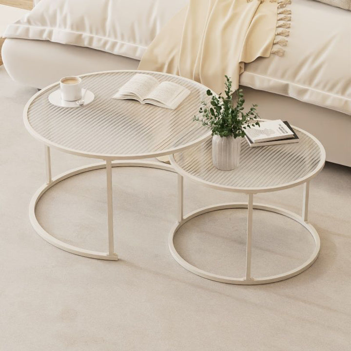 Modern Minimalist Tempered Glass Iron Round Nesting Coffee Table Set For Living Room
