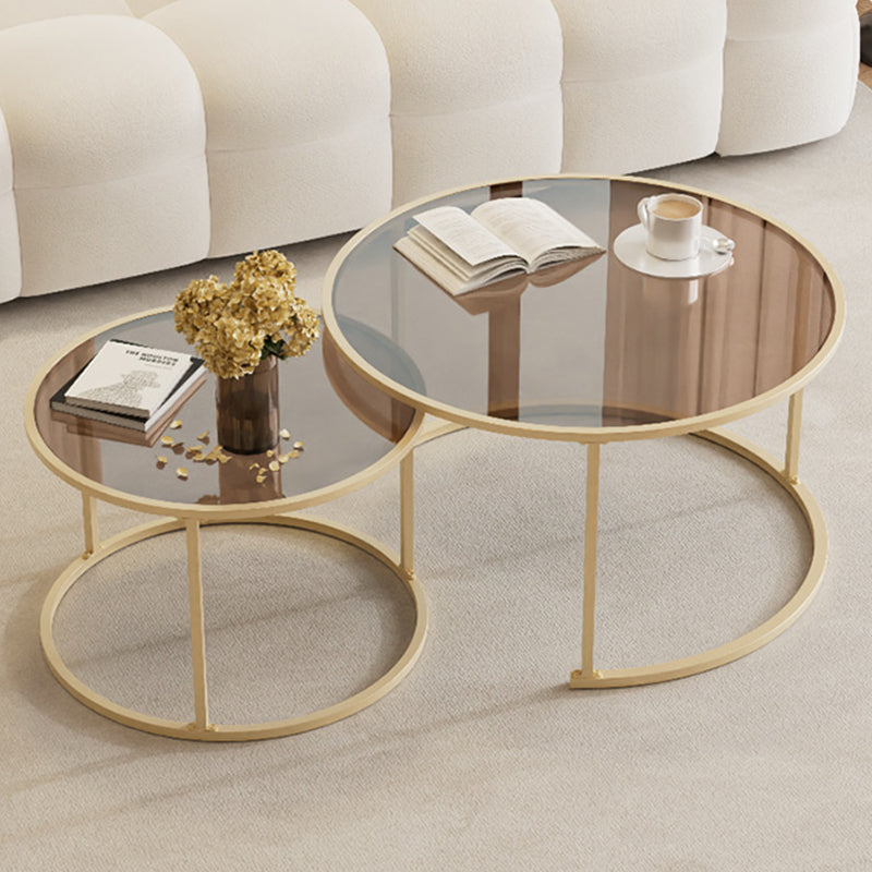 Modern Minimalist Tempered Glass Iron Round Nesting Coffee Table Set For Living Room