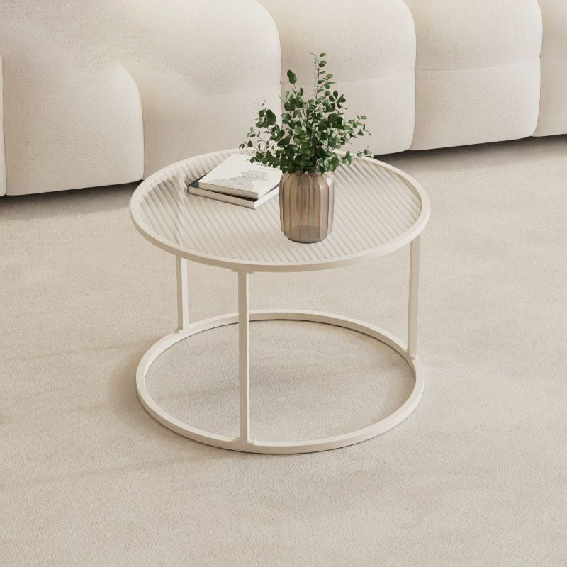 Modern Minimalist Tempered Glass Iron Round Nesting Coffee Table Set For Living Room