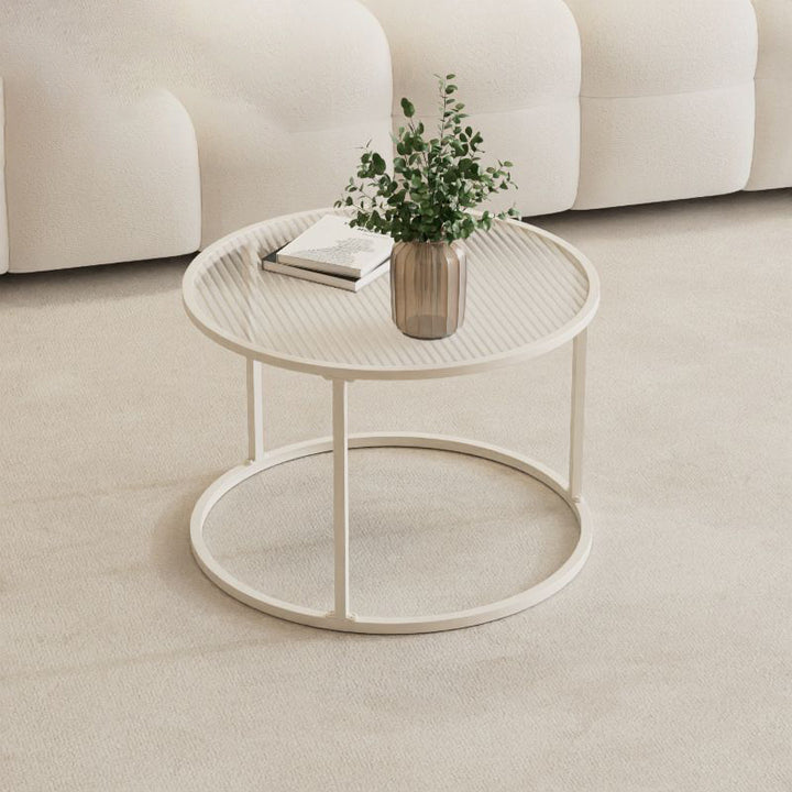 Modern Minimalist Tempered Glass Iron Round Nesting Coffee Table Set For Living Room