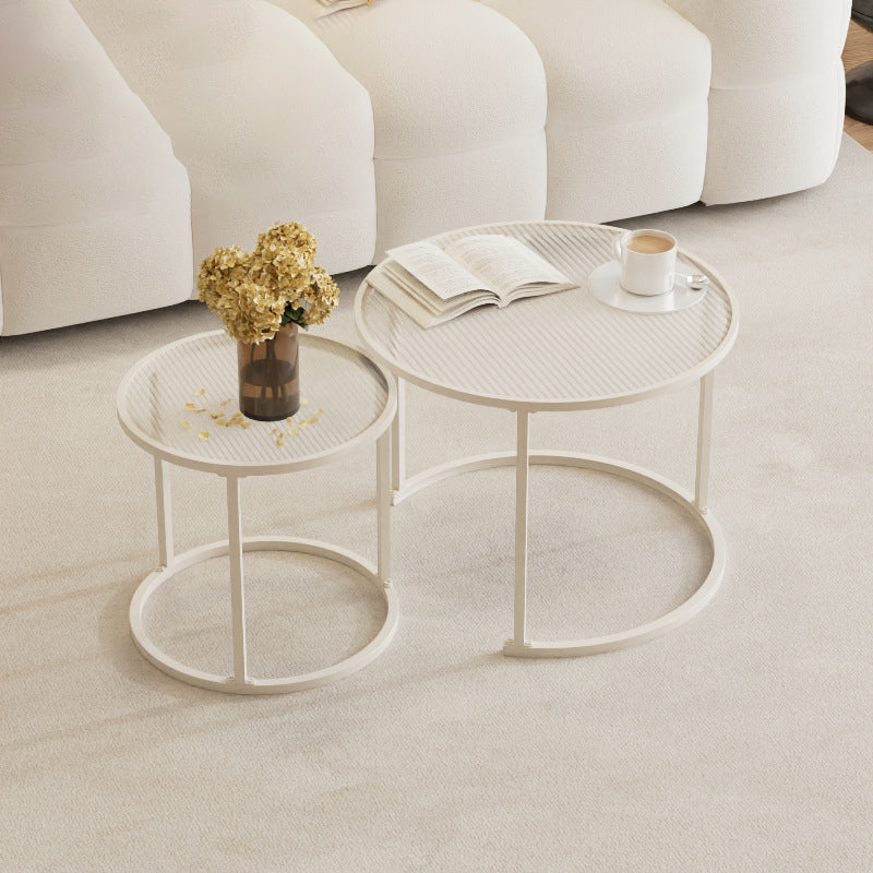 Modern Minimalist Tempered Glass Iron Round Nesting Coffee Table Set For Living Room