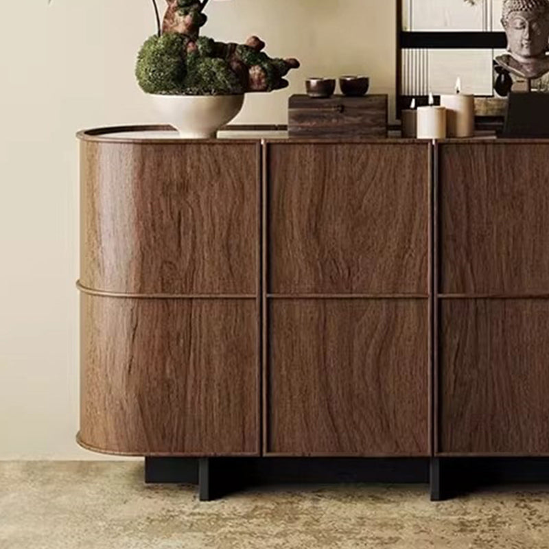 Buffet de rangement arrondi contemporain rétro en bois massif et contreplaqué avec design à 3 niveaux pour entrée et salon 