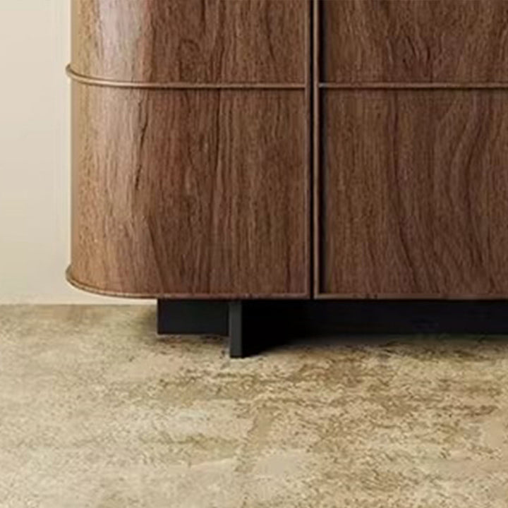 Buffet de rangement arrondi contemporain rétro en bois massif et contreplaqué avec design à 3 niveaux pour entrée et salon 