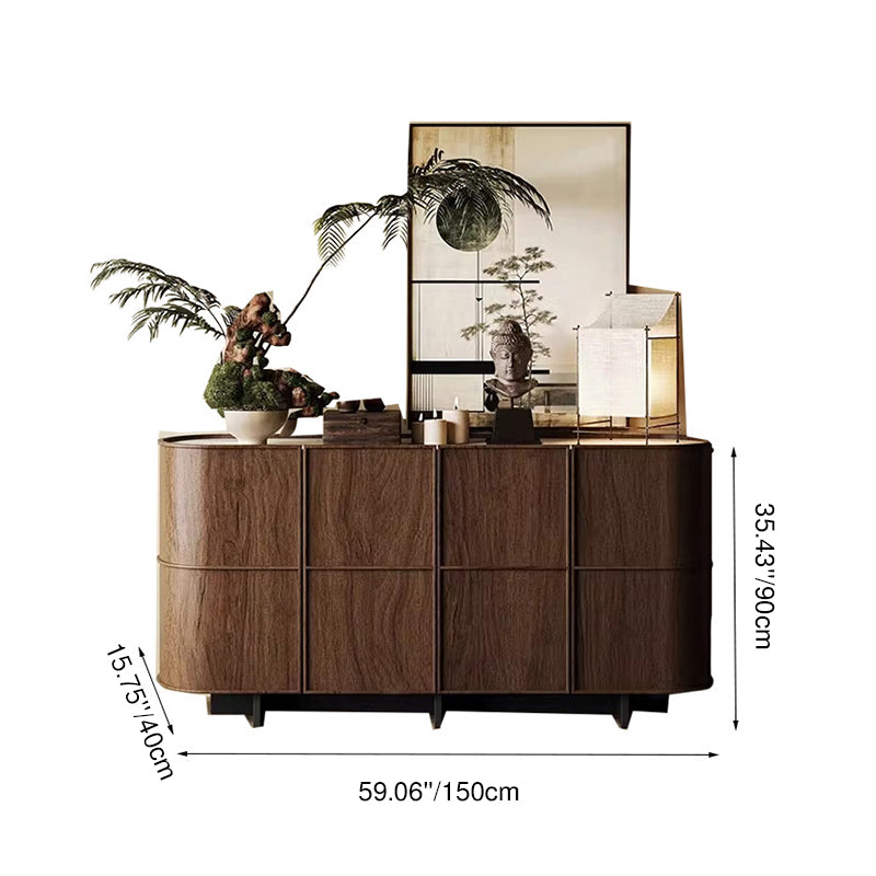 Buffet de rangement arrondi contemporain rétro en bois massif et contreplaqué avec design à 3 niveaux pour entrée et salon 