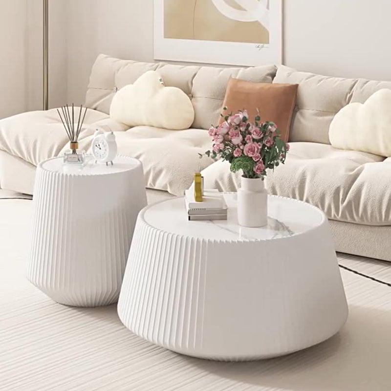 Table basse moderne minimaliste en cuir PU, pierre frittée, fer, bois massif et contreplaqué, de forme diamant/ronde, pour salon 