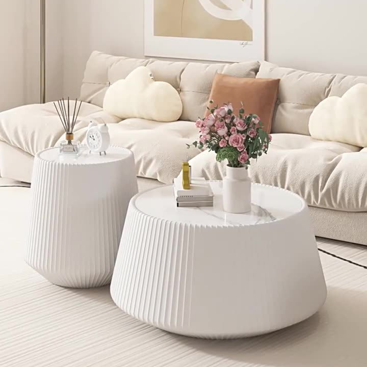 Table basse moderne minimaliste en cuir PU, pierre frittée, fer, bois massif et contreplaqué, de forme diamant/ronde, pour salon 